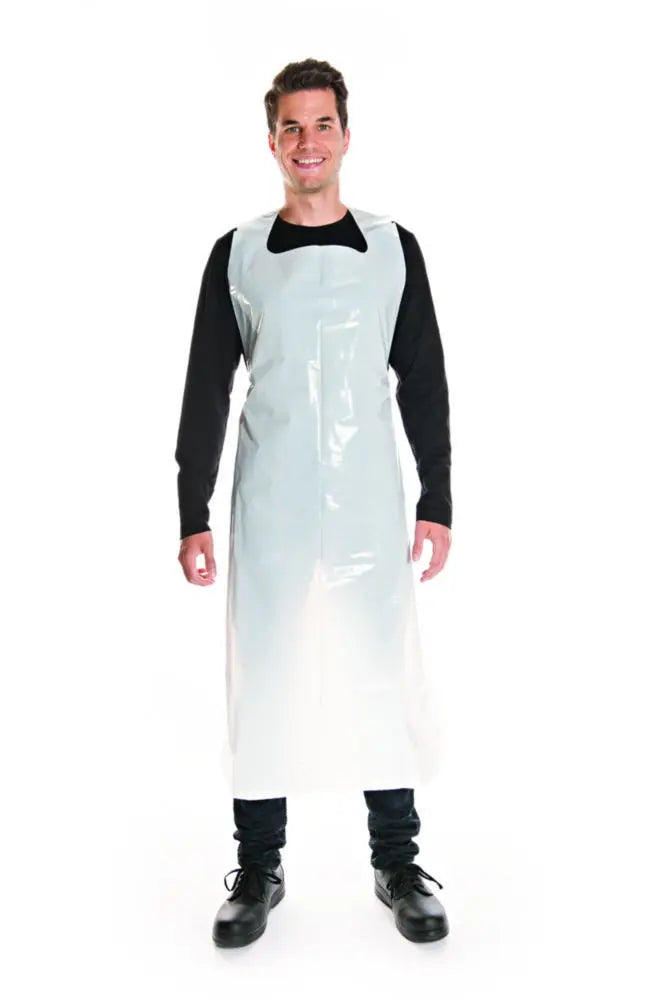 Disposable Polythene Protective Aprons – 100pcs (70 × 120cm, White)